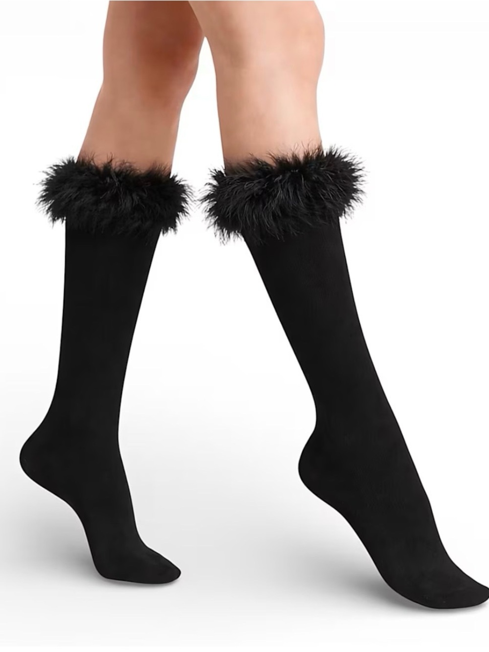 Faux Fur Trim Knee-High Socks NWOT